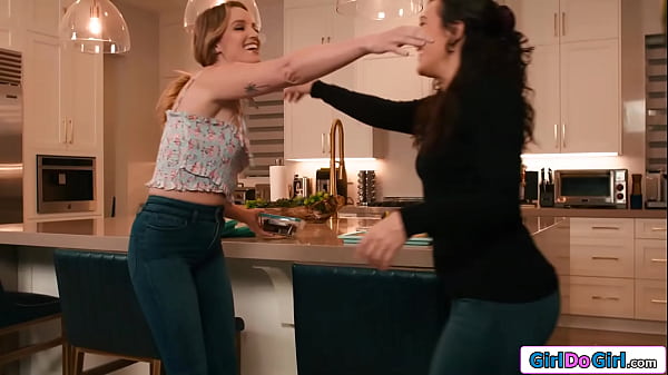 Petite small tits milf footfucks her blonde neighbors pussy